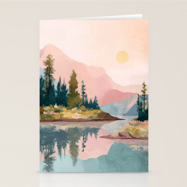 Pastel Mountain Lake Stationery Card Gallery Image 2
