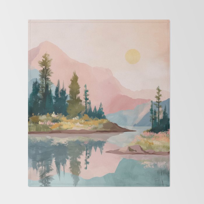 Pastel Mountain Lake Throw Blanket Gallery Image 2