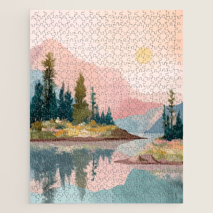Pastel Mountain Lake Jigsaw Puzzle Gallery Image 1
