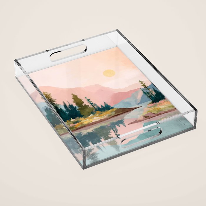 Pastel Mountain Lake Acrylic Tray Gallery Image 1