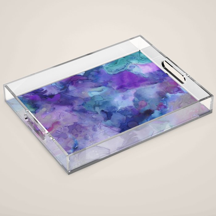 Abstract Colorful Purple Watercolor Acrylic Tray Gallery Image 1
