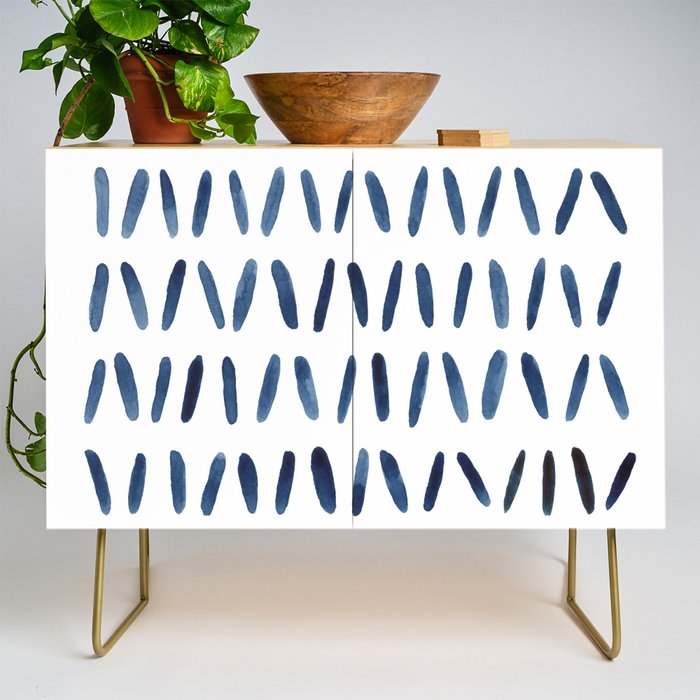 Strokes Pattern | Indigo Watercolor Painting Credenza Gallery Image 1