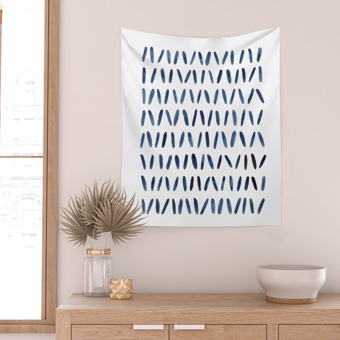 Strokes Pattern | Indigo Watercolor Painting Wall Tapestry Gallery Image 2