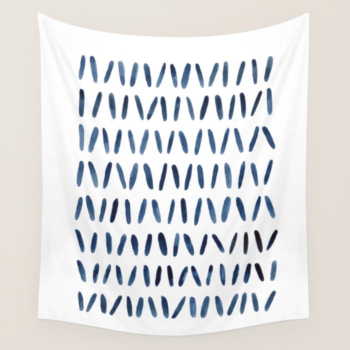 Strokes Pattern | Indigo Watercolor Painting Wall Tapestry Gallery Image 4