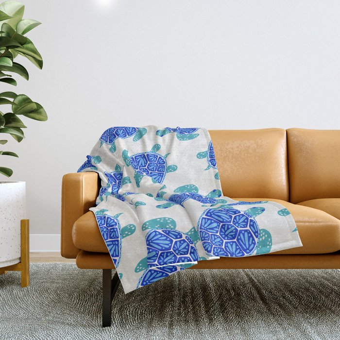 Sea Turtle - Blue Palette Throw Blanket Gallery Image 1