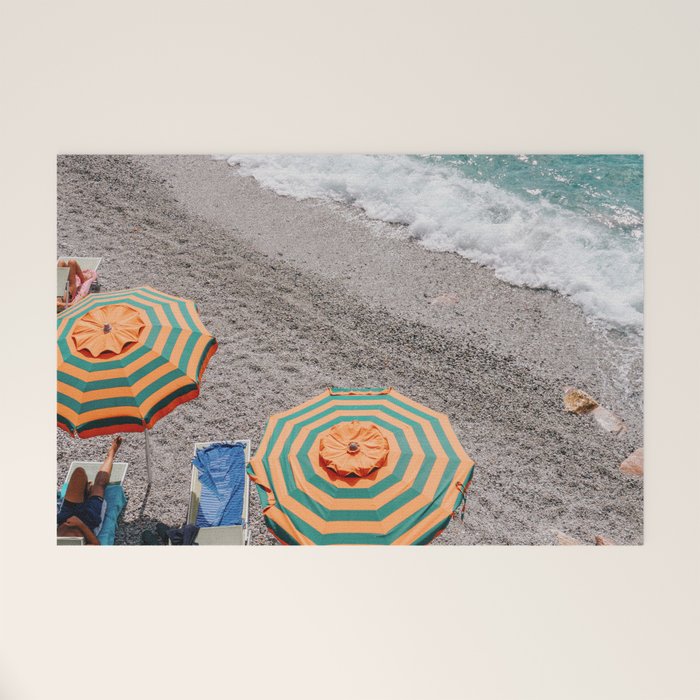 Monterosso Al Mare - Italy Europe Travel Photography - Summer Holiday Beach Umbrella Photo Art Print - Coastal Getaway Welcome Mat Gallery Image 1