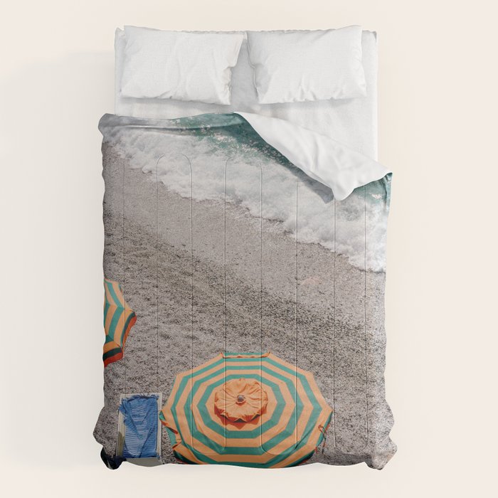 Monterosso Al Mare - Italy Europe Travel Photography - Summer Holiday Beach Umbrella Photo Art Print - Coastal Getaway Comforter Gallery Image 1