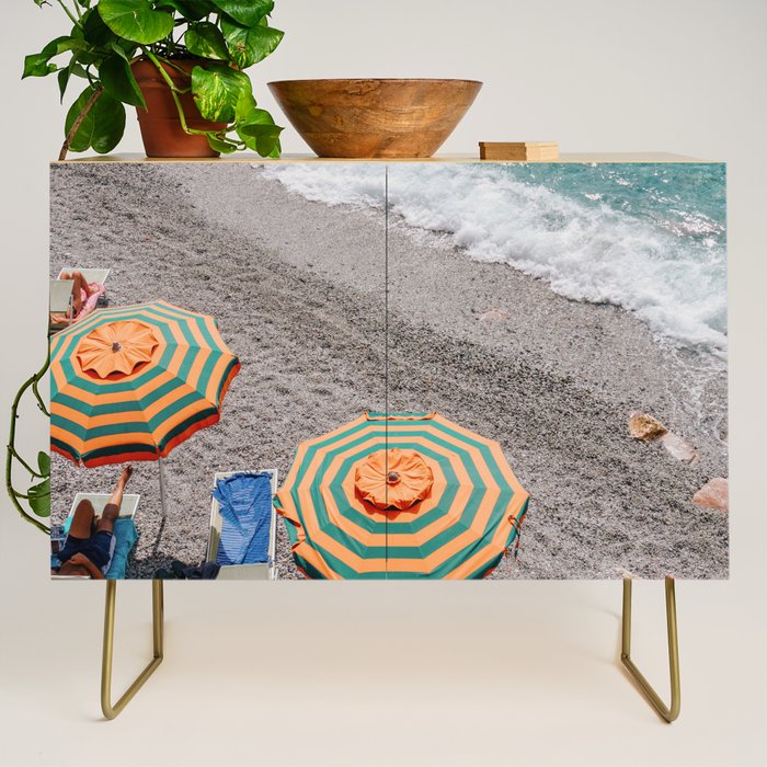 Monterosso Al Mare - Italy Europe Travel Photography - Summer Holiday Beach Umbrella Photo Art Print - Coastal Getaway Credenza Gallery Image 1