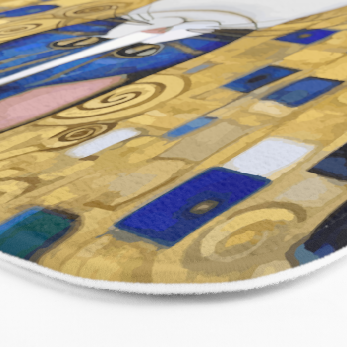 Blue and Gold Klimt Tabby Cat in Geometric Surroundings  Bath Mat Gallery Image 3