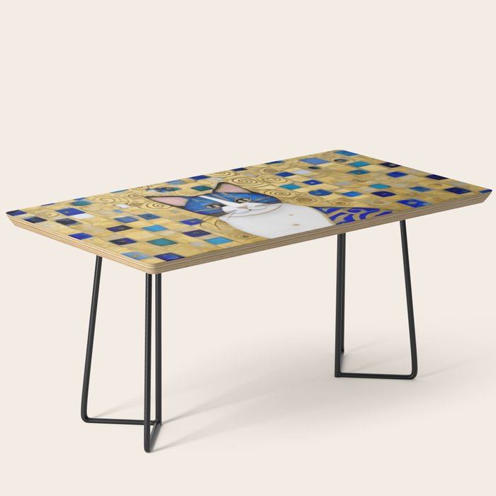 Blue and Gold Klimt Tabby Cat in Geometric Surroundings  Coffee Table Gallery Image 1