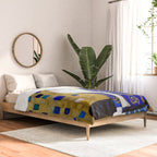 Blue and Gold Klimt Tabby Cat in Geometric Surroundings  Comforter Gallery Image 2