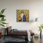 Blue and Gold Klimt Tabby Cat in Geometric Surroundings  Wood Wall Art Gallery Image 2