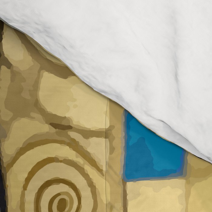 Blue and Gold Klimt Tabby Cat in Geometric Surroundings  Comforter Gallery Image 4