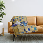 Blue and Gold Klimt Tabby Cat in Geometric Surroundings  Throw Blanket Gallery Image 1