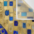 Blue and Gold Klimt Tabby Cat in Geometric Surroundings  Wall Tapestry Gallery Image 3