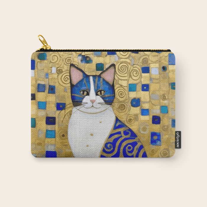 Blue and Gold Klimt Tabby Cat in Geometric Surroundings  Carry All Pouch Gallery Image 1