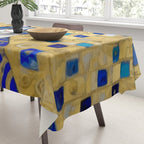 Blue and Gold Klimt Tabby Cat in Geometric Surroundings  Tablecloth Gallery Image 3