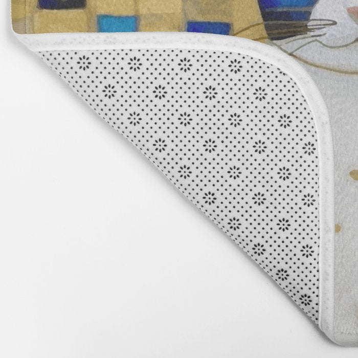 Blue and Gold Klimt Tabby Cat in Geometric Surroundings  Bath Mat Gallery Image 2
