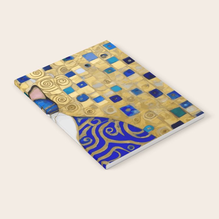Blue and Gold Klimt Tabby Cat in Geometric Surroundings  Notebook Gallery Image 2