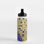 Blue and Gold Klimt Tabby Cat in Geometric Surroundings  Water Bottle Gallery Image 2