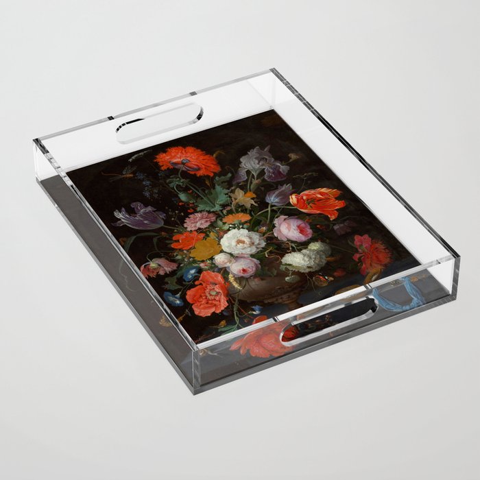 Still Life with Flowers and a Watch (c. 1660 - c. 1679)  Acrylic Tray Gallery Image 1
