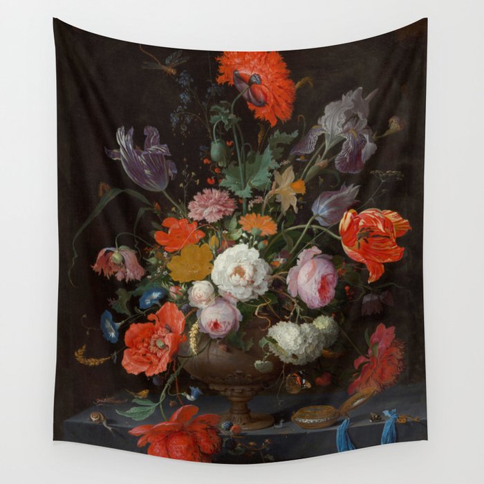 Still Life with Flowers and a Watch (c. 1660 - c. 1679)  Wall Tapestry Gallery Image 1