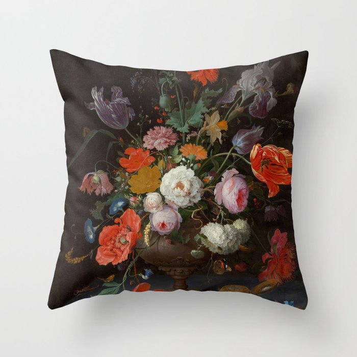 Still Life with Flowers and a Watch (c. 1660 - c. 1679)  Throw Pillow Gallery Image 6