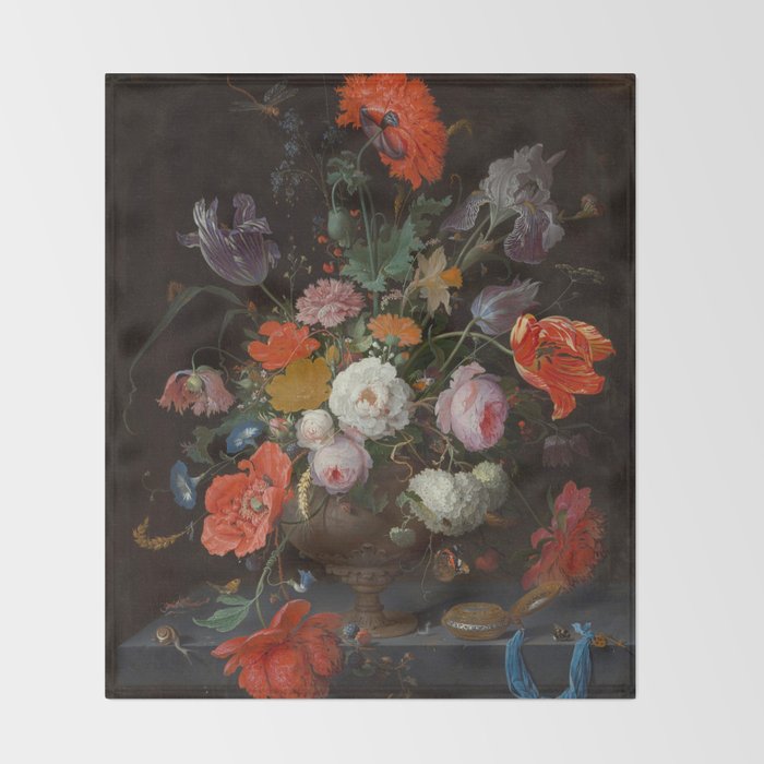 Still Life with Flowers and a Watch (c. 1660 - c. 1679)  Throw Blanket Gallery Image 2