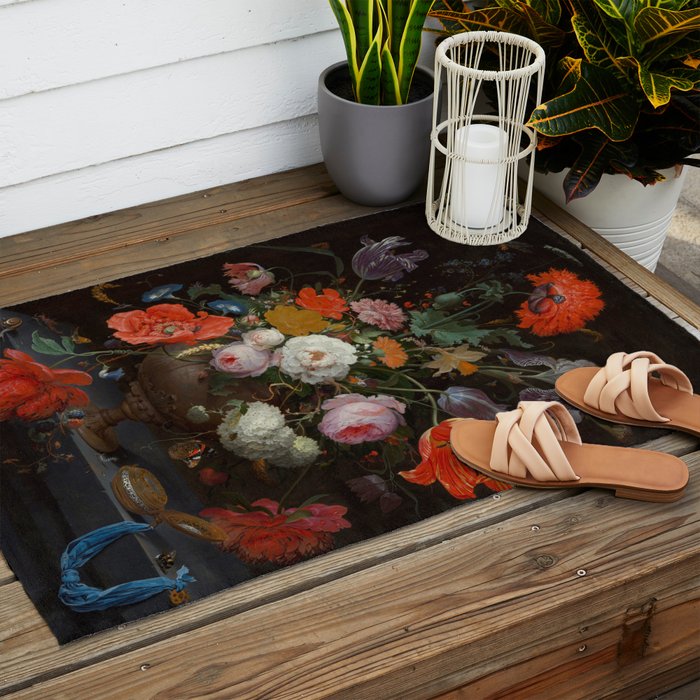 Still Life with Flowers and a Watch (c. 1660 - c. 1679)  Outdoor Rug Gallery Image 2