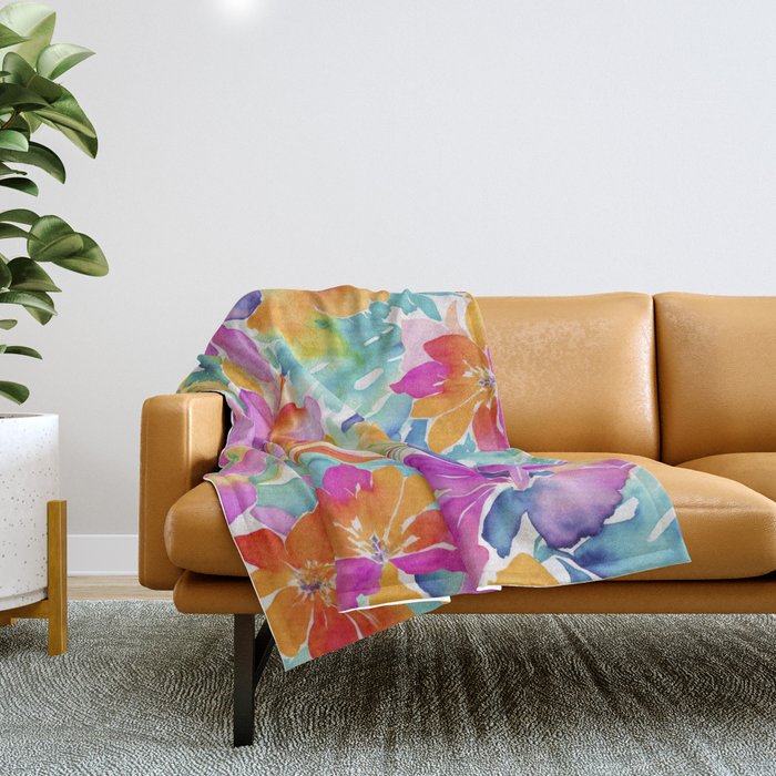 Fragments Of Botanical Memory Multicolor Flowers Throw Blanket Gallery Image 1