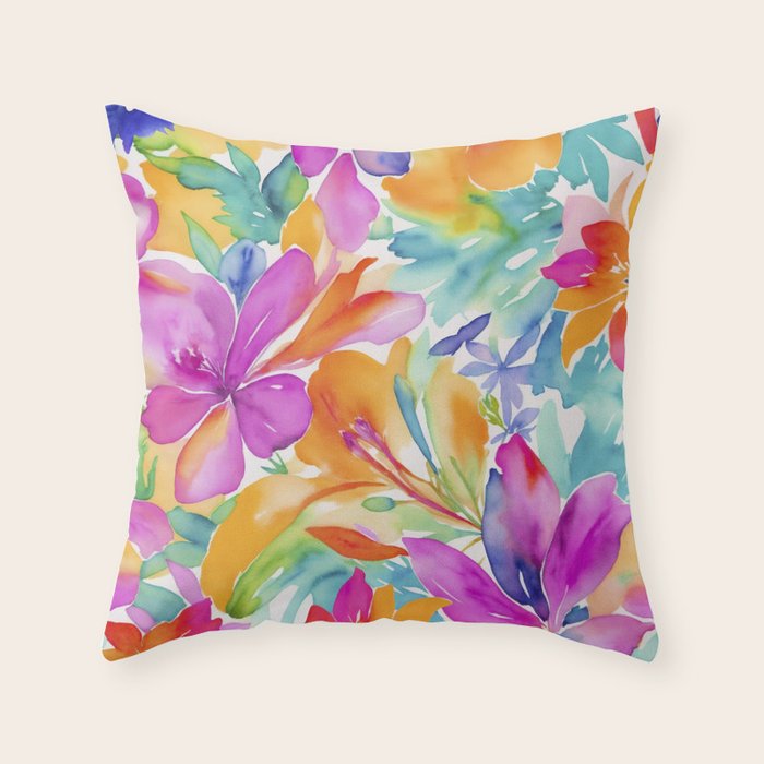 Fragments Of Botanical Memory Multicolor Flowers Throw Pillow Gallery Image 6