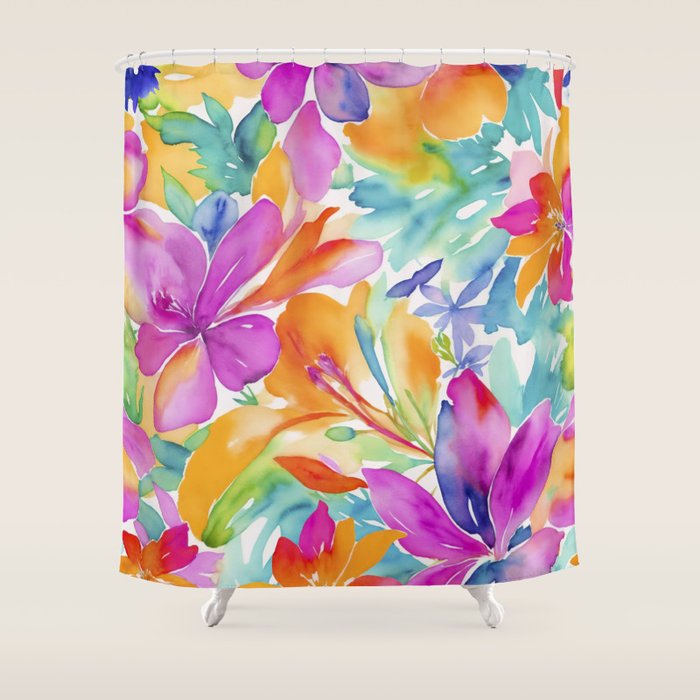 Fragments Of Botanical Memory Multicolor Flowers Shower Curtain Gallery Image 1