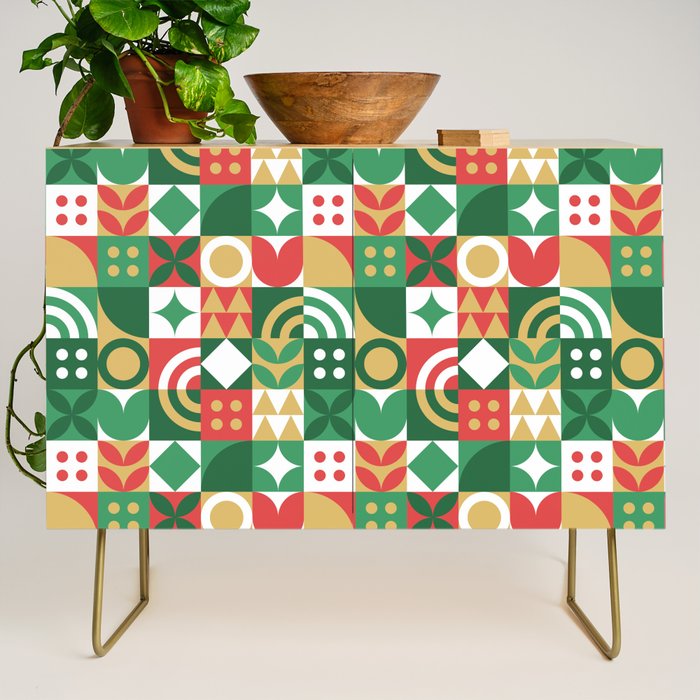 Geometric christmas holiday mosaic pattern Credenza Gallery Image 1