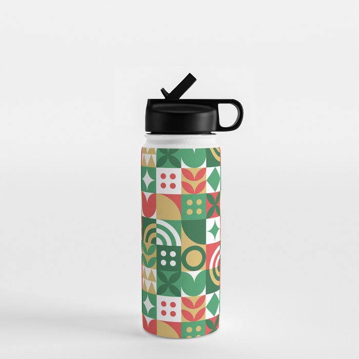 Geometric christmas holiday mosaic pattern Water Bottle Gallery Image 1