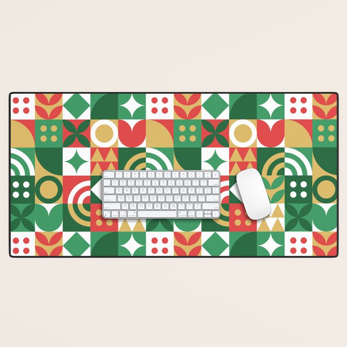 Geometric christmas holiday mosaic pattern Desk Mat Gallery Image 1