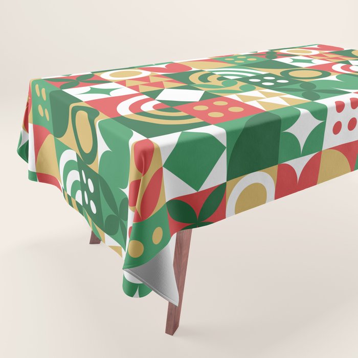 Geometric christmas holiday mosaic pattern Tablecloth Gallery Image 1