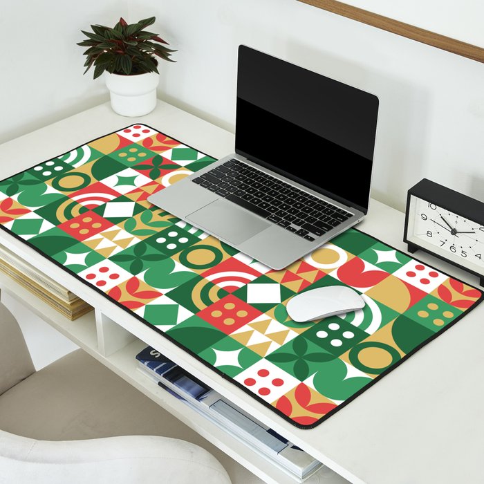 Geometric christmas holiday mosaic pattern Desk Mat Gallery Image 2
