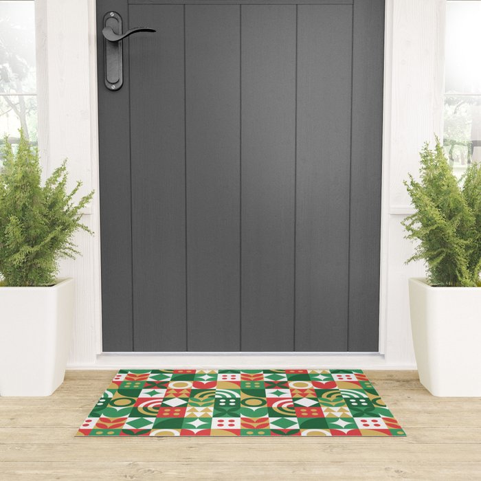 Geometric christmas holiday mosaic pattern Welcome Mat Gallery Image 3