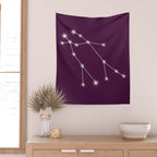 Gemini Zodiac Star Constellation Line Art Plum Purple Wall Tapestry Gallery Image 2