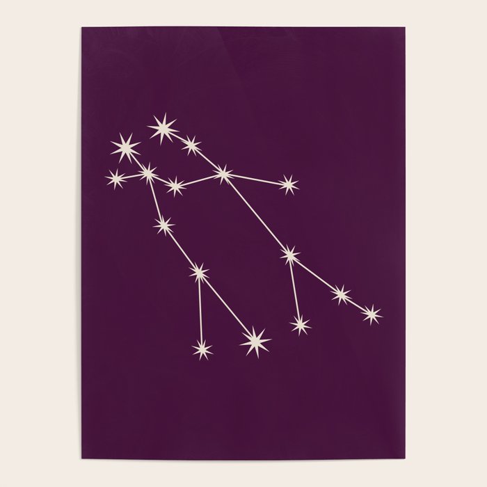 Gemini Zodiac Star Constellation Line Art Plum Purple Poster Gallery Image 4