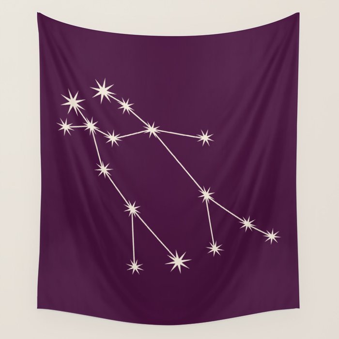 Gemini Zodiac Star Constellation Line Art Plum Purple Wall Tapestry Gallery Image 4