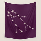 Gemini Zodiac Star Constellation Line Art Plum Purple Wall Tapestry Gallery Image 4