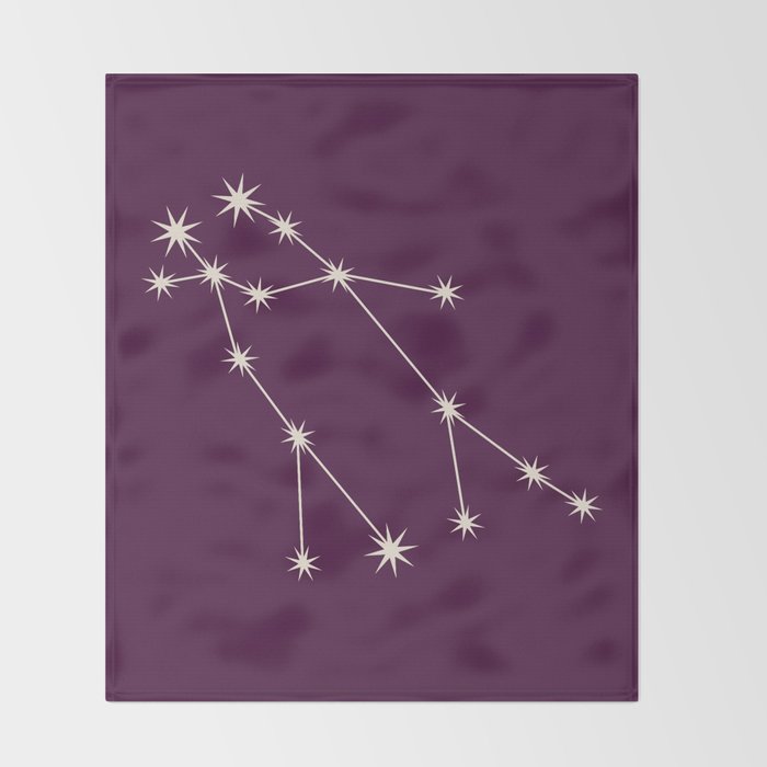 Gemini Zodiac Star Constellation Line Art Plum Purple Throw Blanket Gallery Image 2