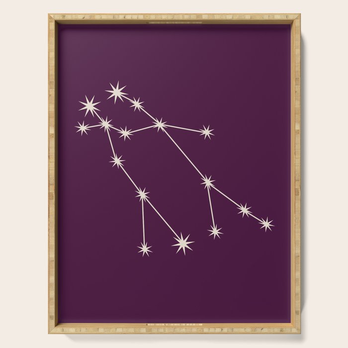 Gemini Zodiac Star Constellation Line Art Plum Purple Serving Tray Gallery Image 1