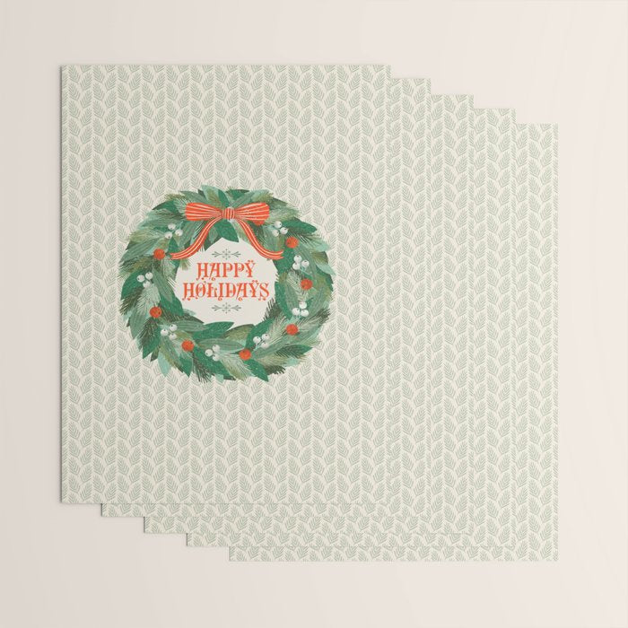 Happy Holidays Christmas Wreath Wrapping Paper Gallery Image 3