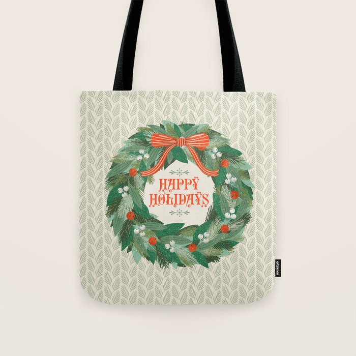 Happy Holidays Christmas Wreath Tote Bag Gallery Image 1