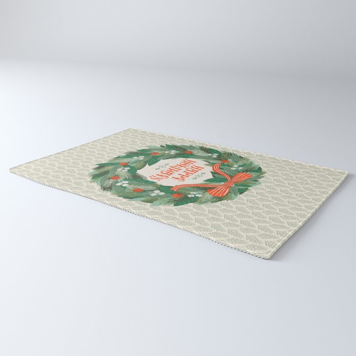 Happy Holidays Christmas Wreath Rug Gallery Image 3
