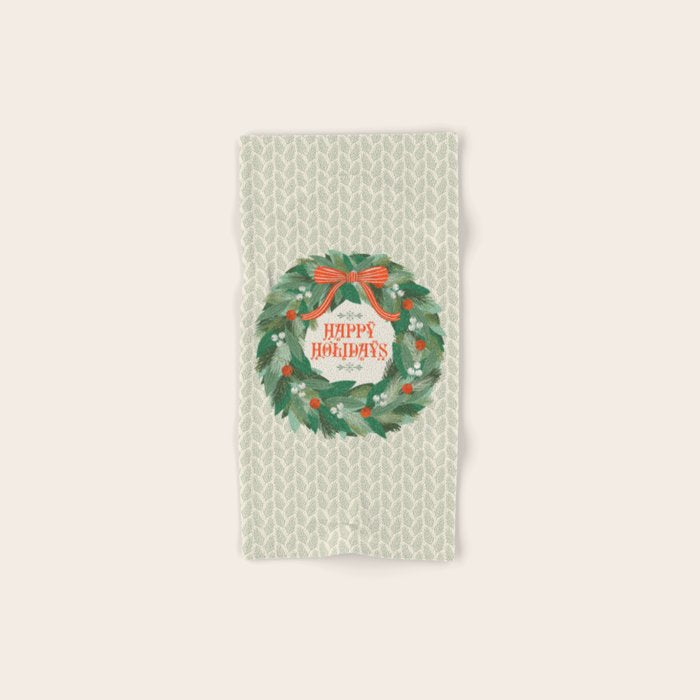 Happy Holidays Christmas Wreath Bath Towel Gallery Image 1