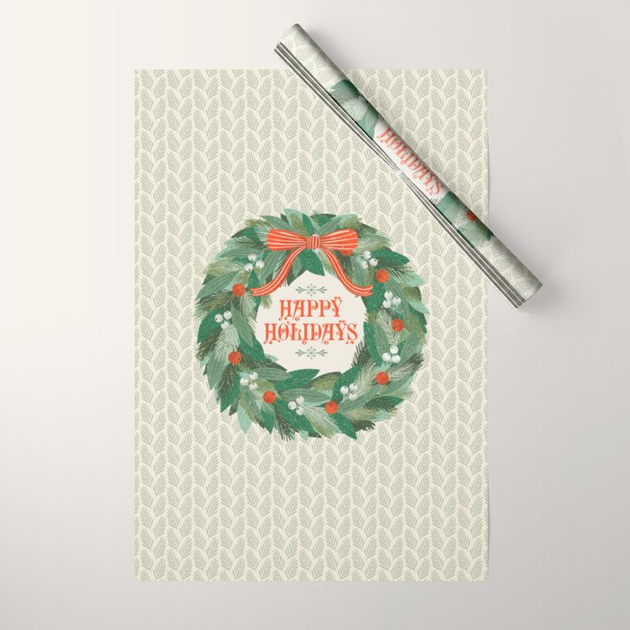 Happy Holidays Christmas Wreath Wrapping Paper Gallery Image 1