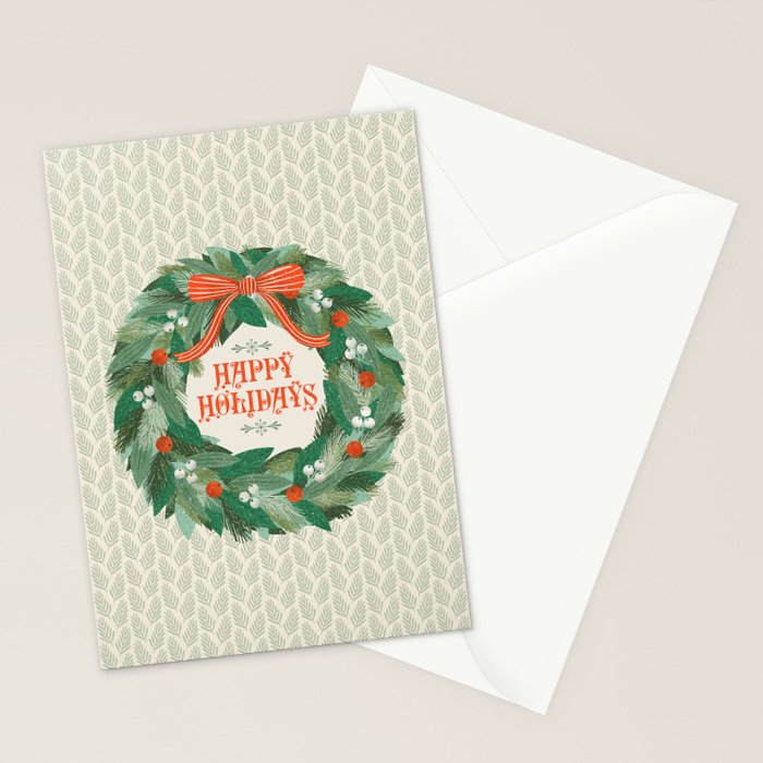 Happy Holidays Christmas Wreath Stationery Card Gallery Image 2